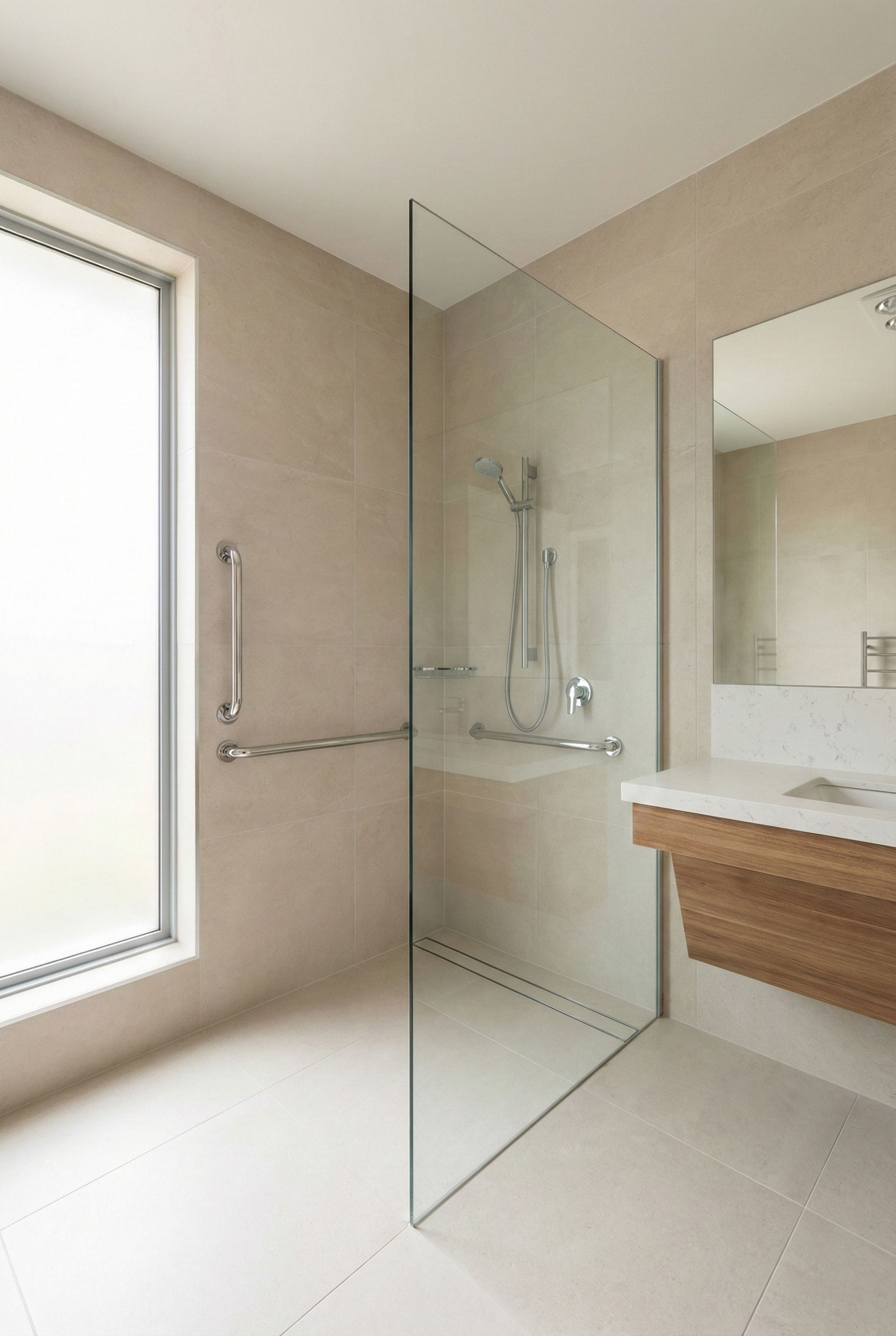 Barrierefreies Bad mit bodengleicher Dusche